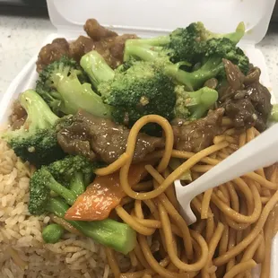 Fried rice, chow main with beef &amp; broccoli
