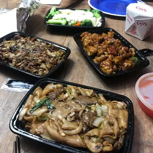a variety of food items on a table