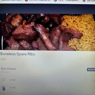 What is shown on menu, not burned and pork fried rice
