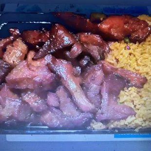 What is shown on menu, not burned and pork fried rice