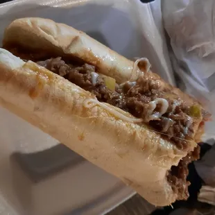 Half of a14in. CheeseSteak(7in) Provolone, onion, and banana peppers