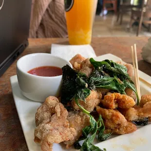 Popcorn Chicken and Mango Tea w/ Lychee