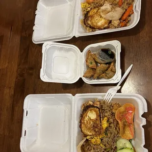 Fried rice &amp; pork gyoza (ordered pork eggrolls but got these instead)