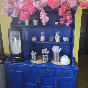 Condiments, napkins, Plasticware, Chopsticks