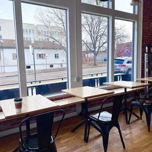 tables and chairs in a restaurant