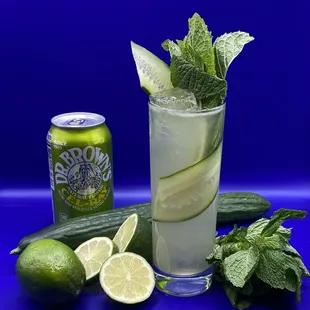 The Midtown Fix - Gin or Vodka with Mint, House Ginger Beer, Cucumber and NYC's own Dr Brown Cel-Ray Soda.