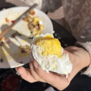 what was served to us and claimed to be a "correct poached egg". yet was curdled, rubbery, and hard.