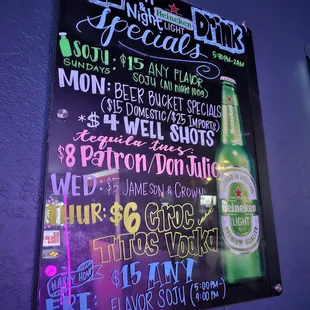 Daily drink specials as of May 2023