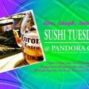 Special Edition of Sushi Tuesday!! Once a month Summer Acoustic night hope to see y'all there!!