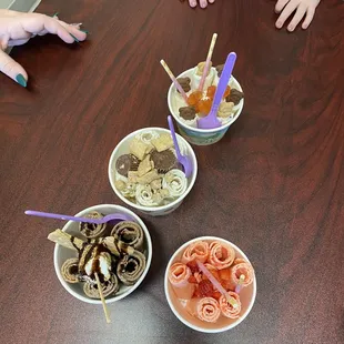 S'mores, strawberry, sweet cream with sprinkles and custom.