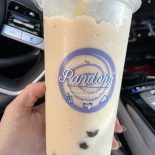 Frozen blended almond milk tea with boba