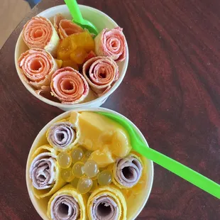 Mango/taro flavor, and strawberry/raspberry