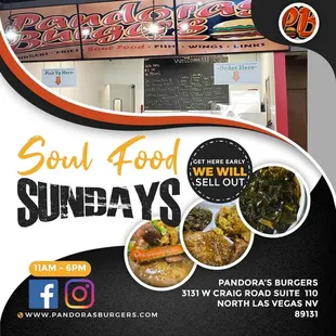 Sunday Soul Food Specials!!! Check Facebook or Instagram for special menu items!!!!