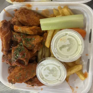 Hot chicken wings n fries