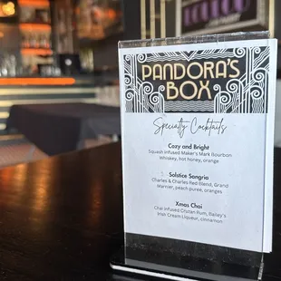 Winter Holiday drink menu