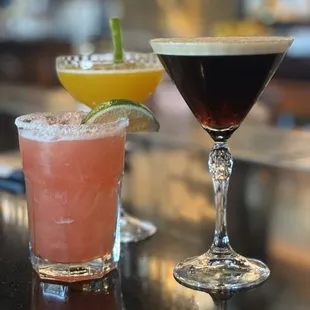 Watermelon mezcal, peach daiquiri, and espresso martini.