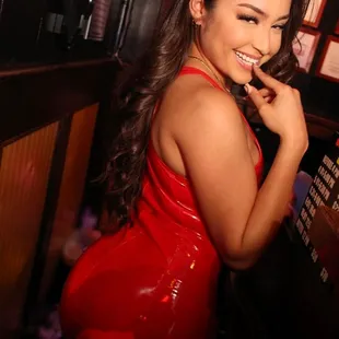 Seductive door host at Pandoras byob nude Men's Club Dallas Texas.