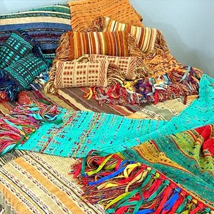 Hand-woven cotton chenille throws made exclusively in Santa Fe by Gretel Underwood.