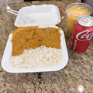 Butter chicken and mango lassi