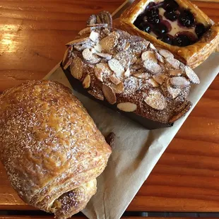 Blueberry Danish, Orange cake, Chocolate Croissant