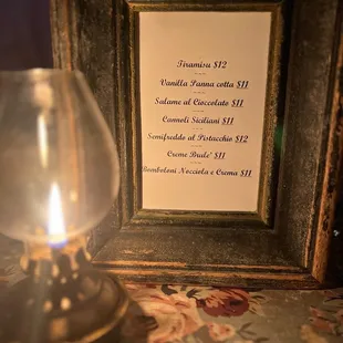 Dessert menu