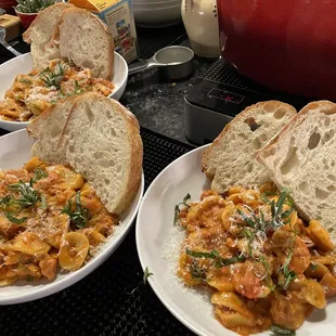 pasta and bread