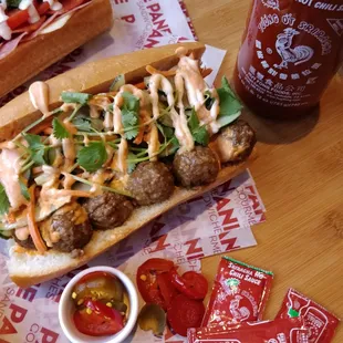 Meatball banh mi with cherry peppers