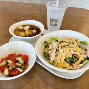 French onion half soup, Asian half salad, side of cucumber salad