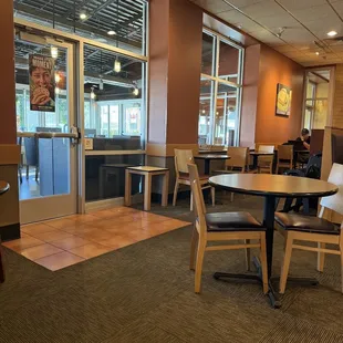 Clean eating areas, side view of outdoor patio- complete with fans