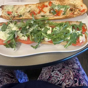 Green goddess Caprese melt toasted baguette