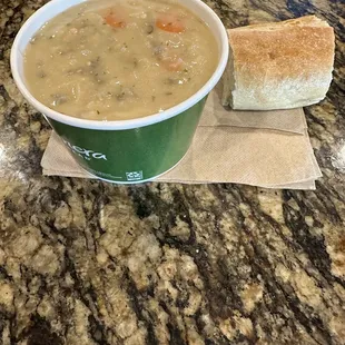 Chicken and Cream of Chicken &amp; Wild Rice Soup with French Baguette Side