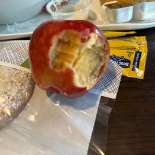 Bad apple served with lunch.  The employee said this is normal for their apples to be mostly rotten.  Nice!
