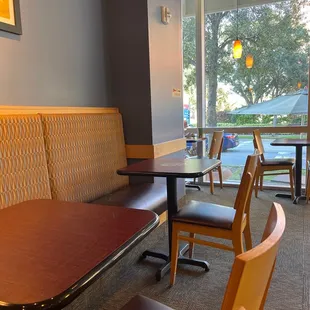 tables and chairs in a restaurant