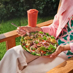 Mediterranean Chicken Greens with Grains &amp; Frozen Strawberry Lemonade