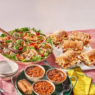 Fall Catering Spread with Fuji Apple Chicken Salad, Spicy Fiesta Chicken Sandwich &amp; Hearty Fireside Chili