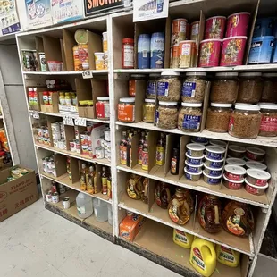 shelves full of food