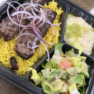 Kofta plate with baba ghanouj and salad