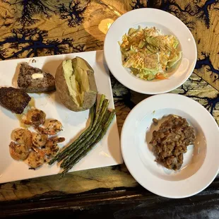 three plates of food