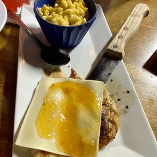 Grilled chicken w/ whiskey peach sauce and Mac n cheese