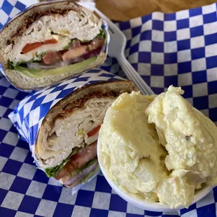 Chicken avocado panini and potato salad