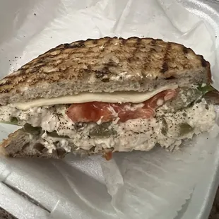 Chicken salad panini with homemade cranberry pecan bread.  Pretty good