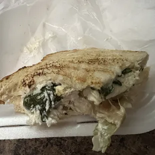 Grilled chicken &amp; artichoke panini.  Decent...chicken was chewy/rubbery.  Not many artichokes...cream cheese spread was good.