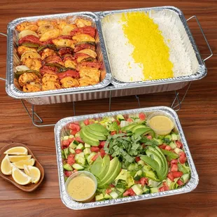 Family Kabob Combo (4 Skewers): Feeds up to 6 people and includes choice of 2 sides. Takeout and delivery only.