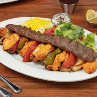 Combo Kabob (half all-natural, seasoned ground beef and half ABF chicken)