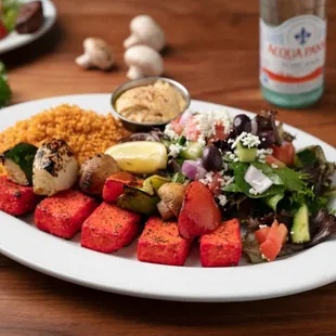Organic Tofu Kabob: Charbroiled Organic Tofu with a Skewer of Grilled Vegetables. Served with your Choice of Two Sides.