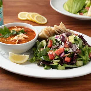 Soup and Salad Combo: Chicken Vegetable Soup or Vegan Green Lentil Soup and Choice of Salad