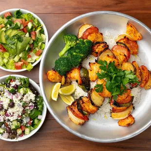 Kabobs Family Style: Dine-in only special includes: 3 skewers of chicken kabobs and 2 sides. Feeds party of 4.
