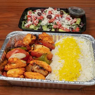 Family Kabob Combo (2 Skewers): Feeds up to 3 people and includes choice of 2 sides. Takeout and delivery only.