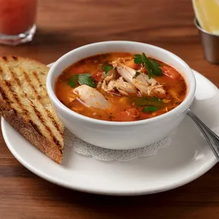 Chicken Vegetable Soup: Homemade broth loaded with fresh vegetables and ABF chicken sourced from Mary&apos;s Chicken.