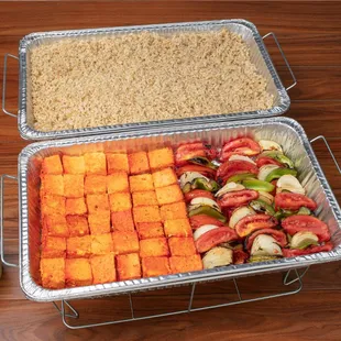 Organic Tofu Kabob Catering Tray: 12 skewers of organic tofu kabobs and grilled vegetables along with choice of side